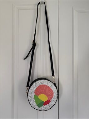 Round Crossbody Bag with Pink and Multicolor Accent